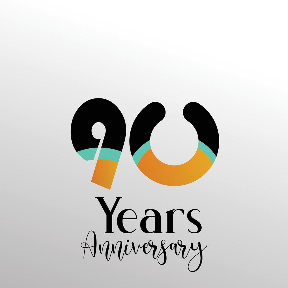 90 Year Anniversary Logo Vector  Illustration White Color