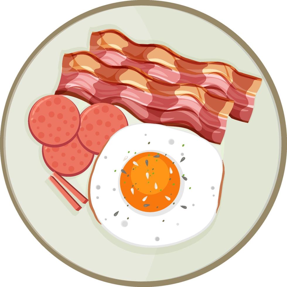 Vista superior del desayuno en un plato aislado vector