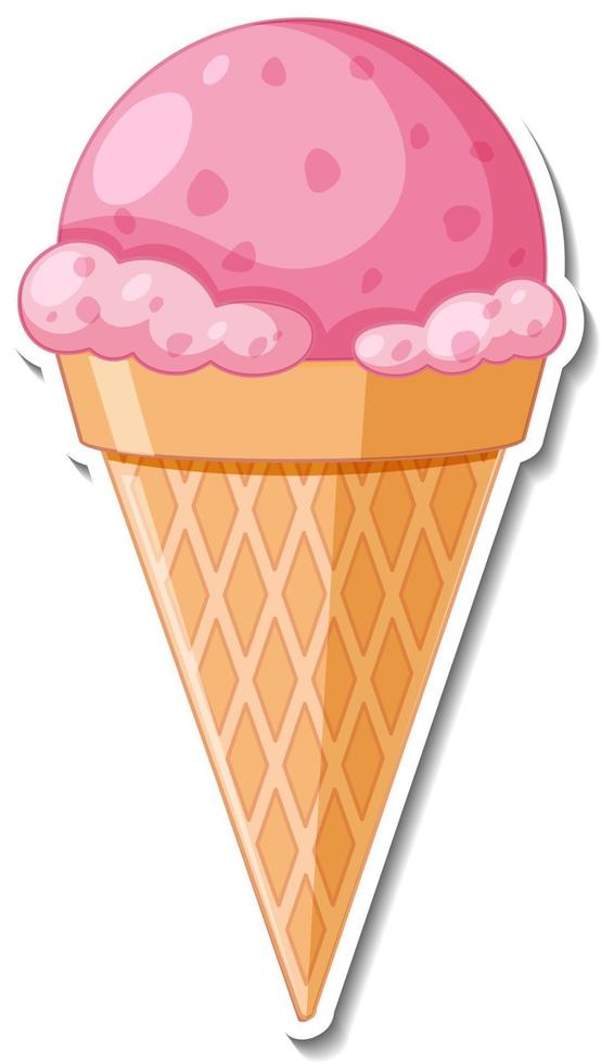 Strawberry ice-creame in the waffle cone sticker vector