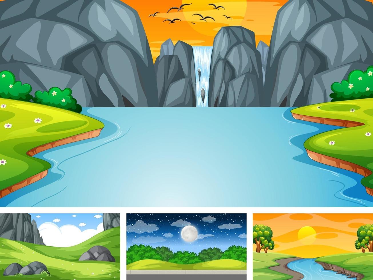 Four different scene of nature park and forest vector