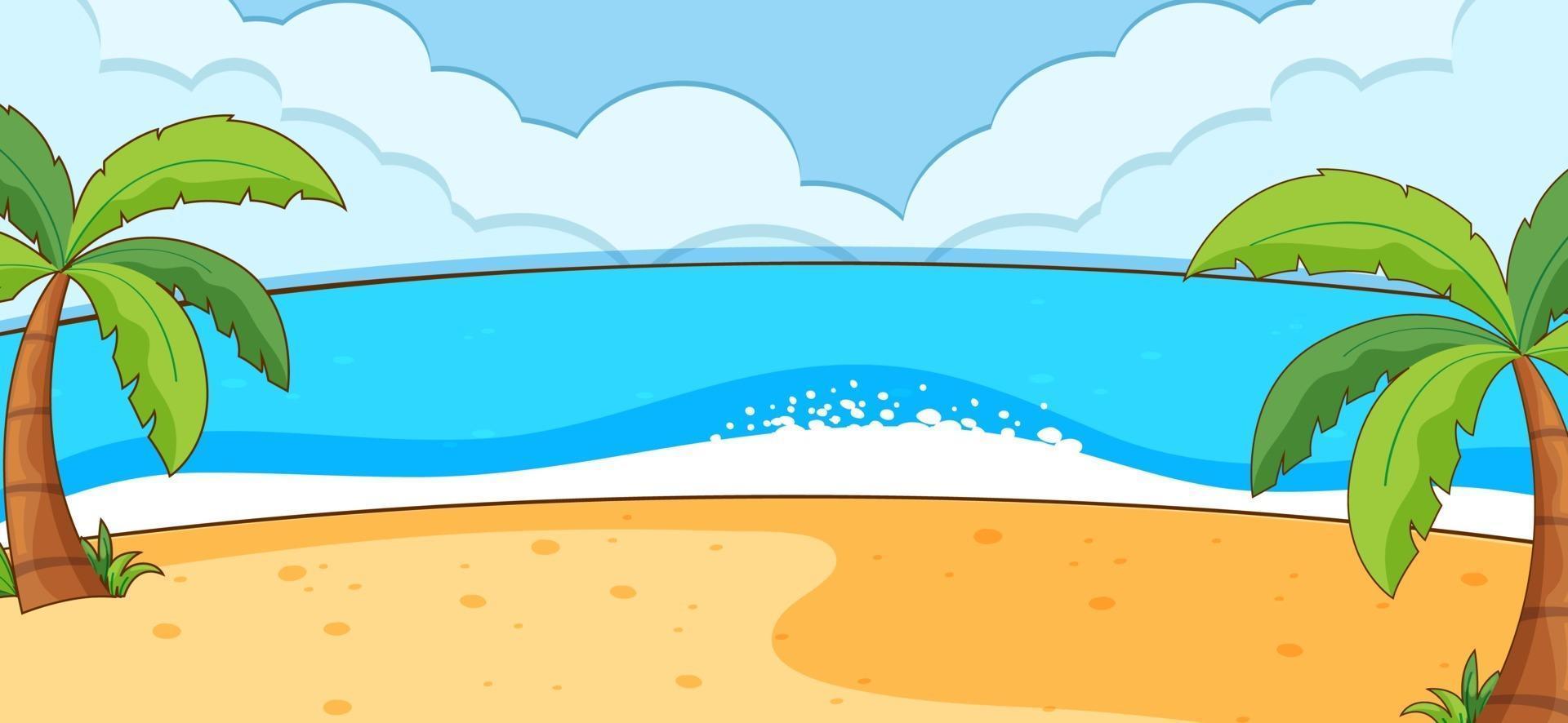 Empty beach scene with coconut trees in simple style vector