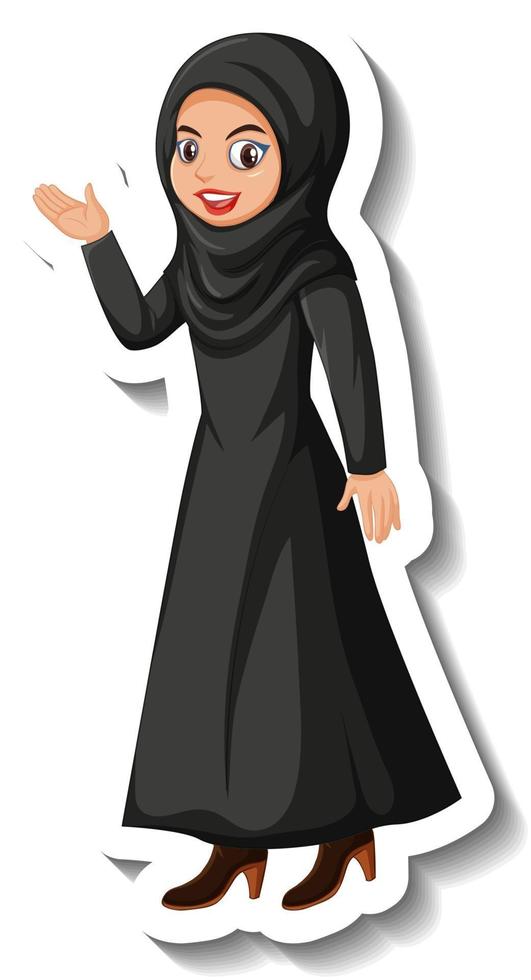 Muslim woman cartoon character sticker on white background vector