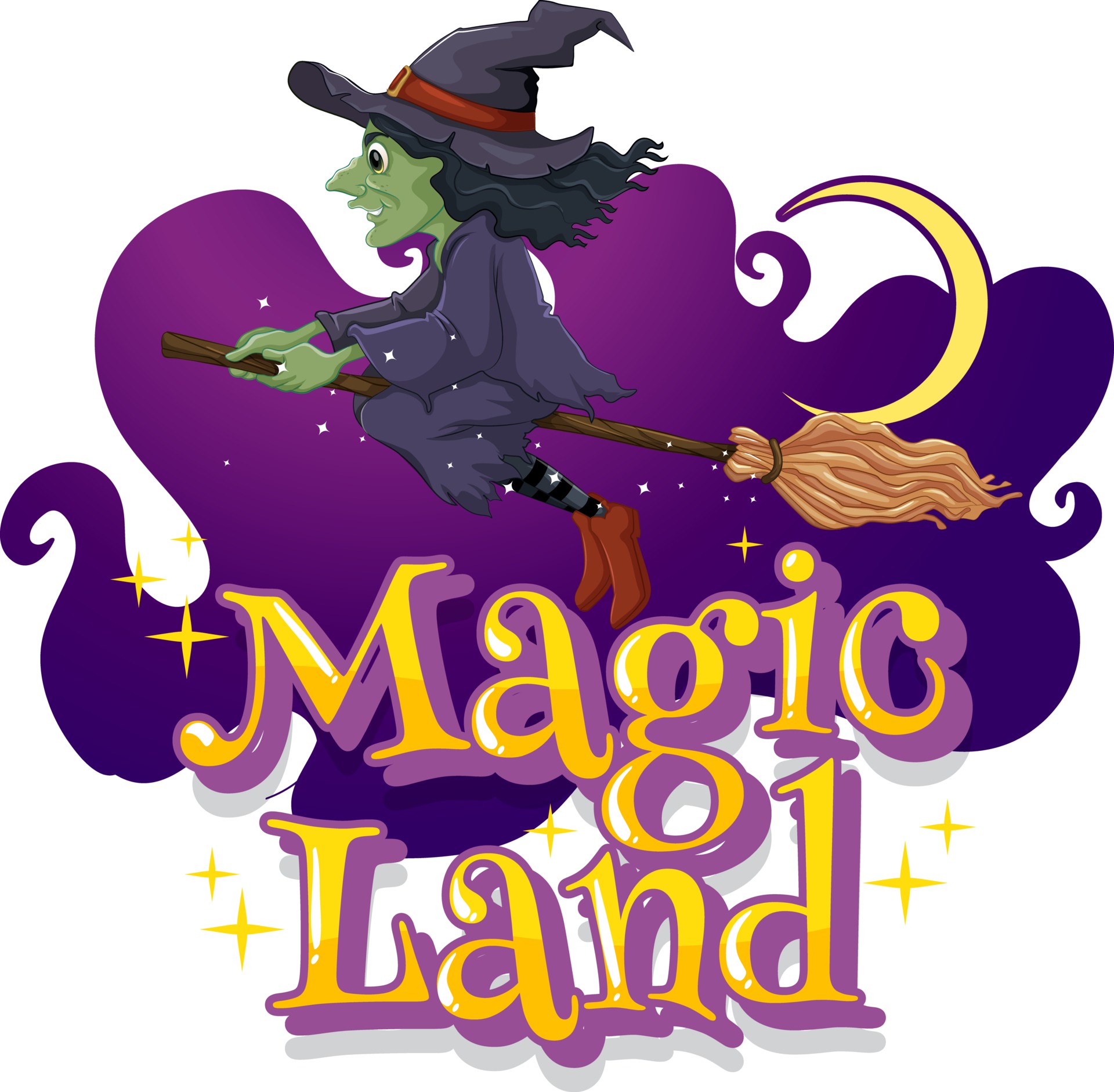 Magic Land Font With A Witch Cartoon Character 2978413 Vector Art At Vecteezy