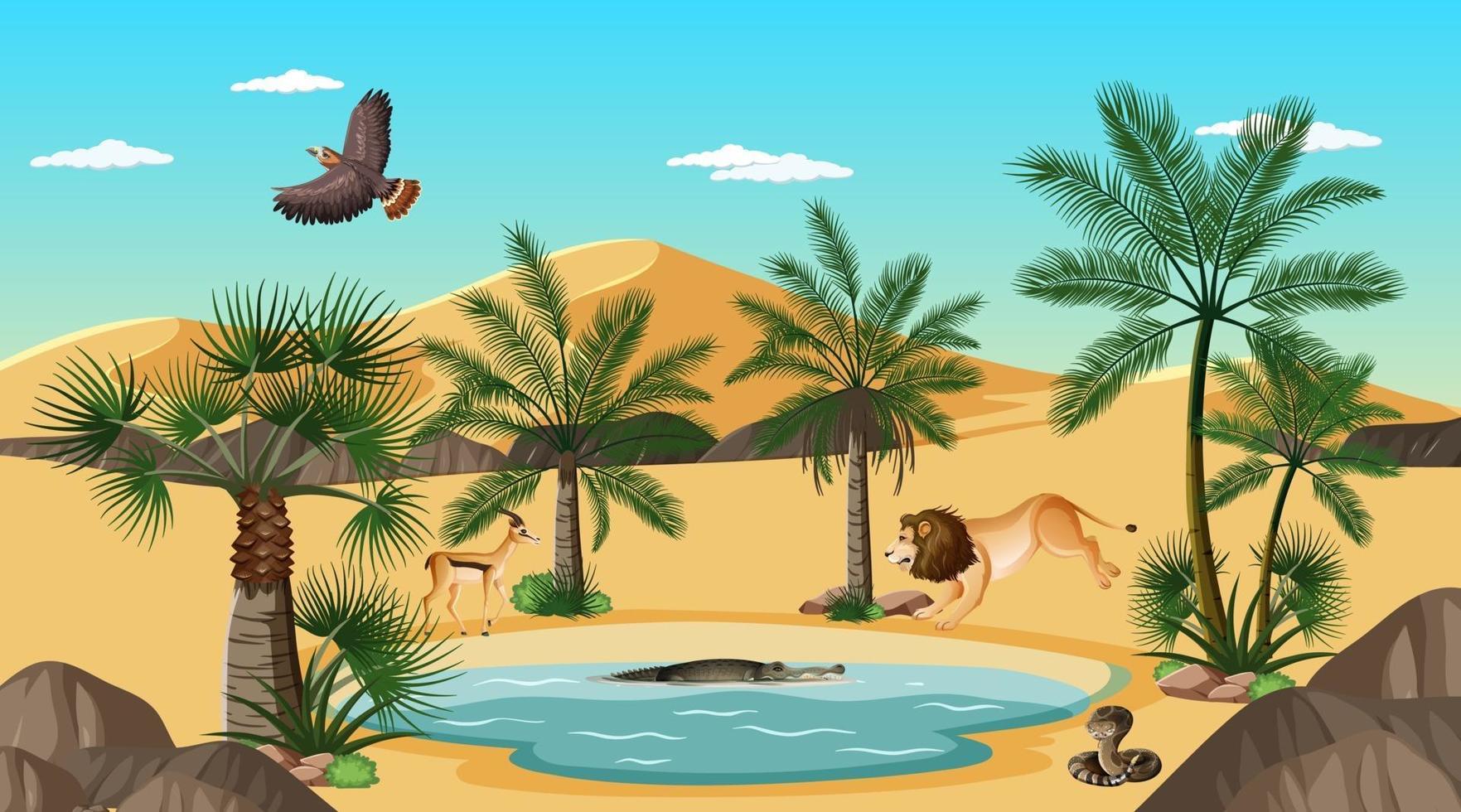 Desert forest landscape at daytime scene with willd animals vector