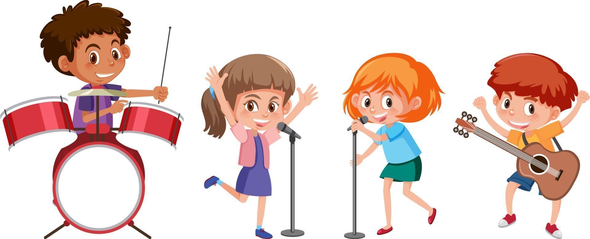 conjunto de diferentes niños tocando instrumentos musicales. vector