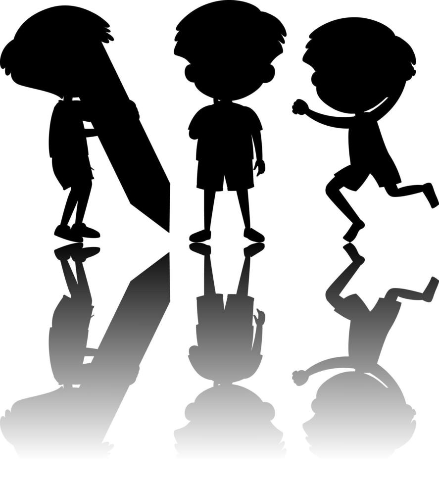 Set of kids silhouette with reflex on white background vector