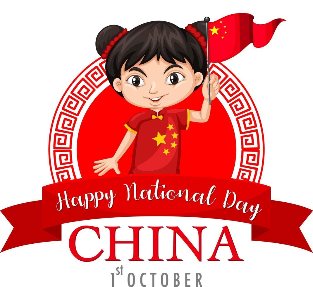 banner del día nacional de china con un personaje de dibujos animados de niña china vector