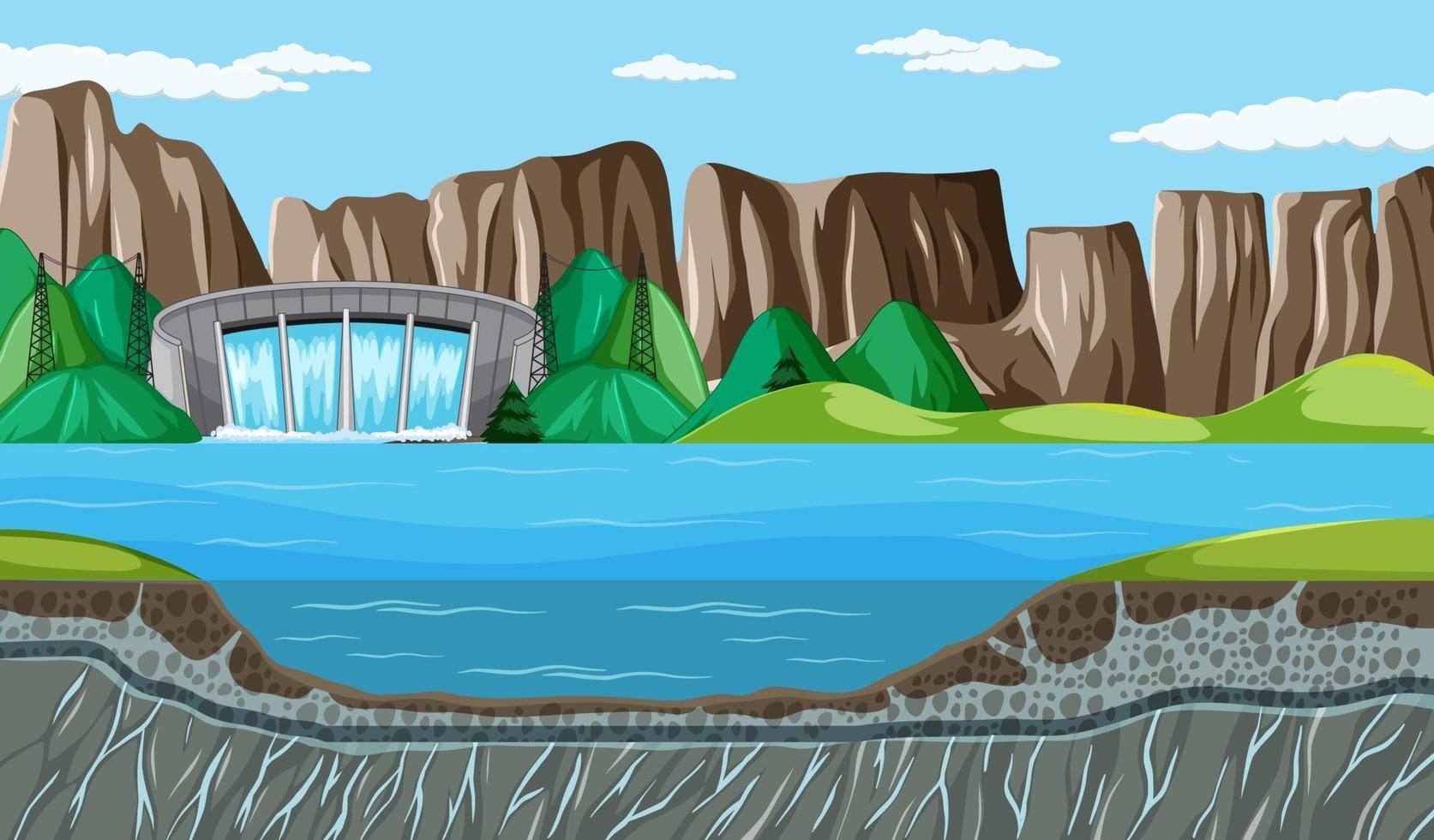 Nature scene landscape with dam and soil layers vector