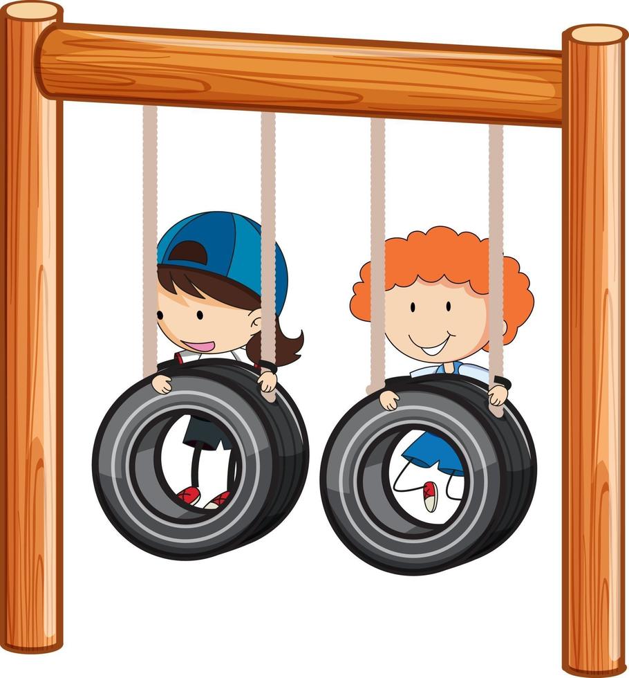 Children playing swing on white background vector