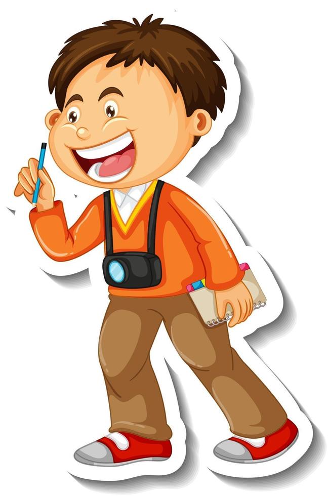 Sticker template with a boy cartoon character isolated vector