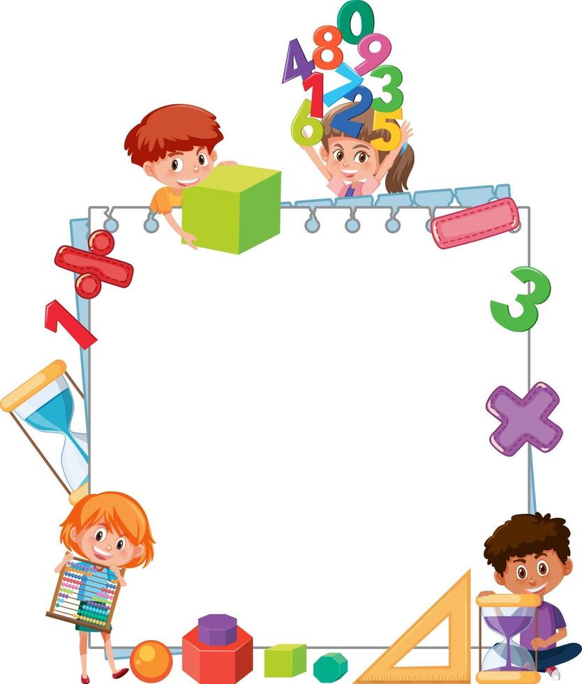 Empty board with school kids and math objects vector