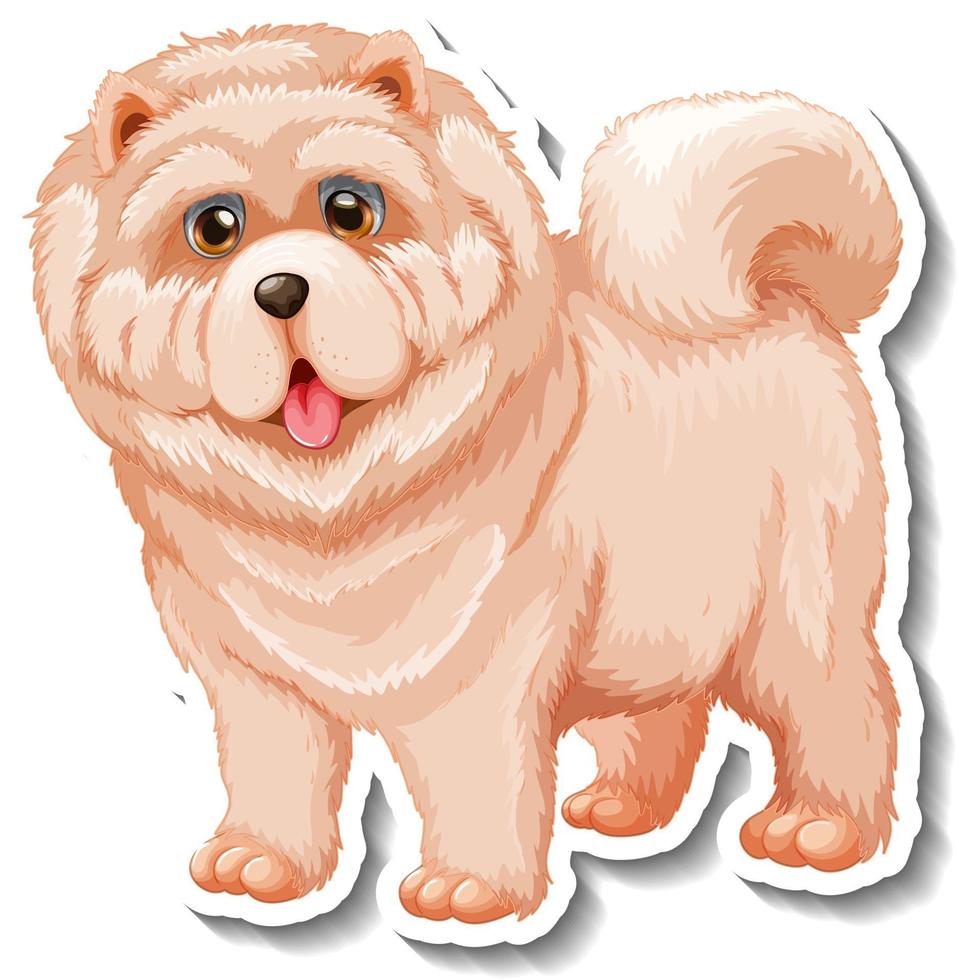 Diseño de etiqueta con perro chow chow aislado vector