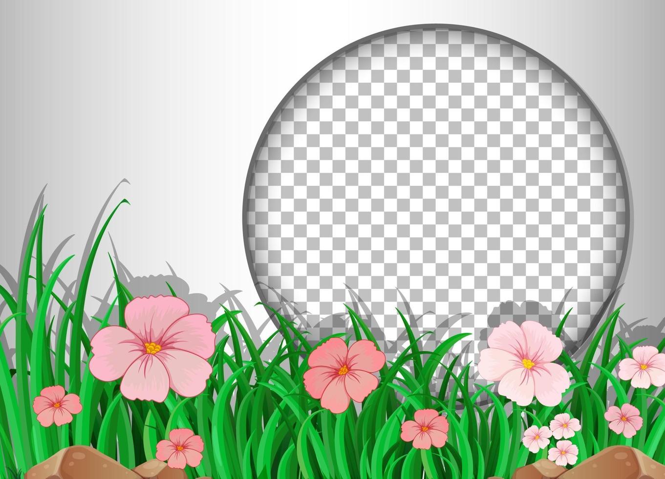Round frame with pink flower field template vector