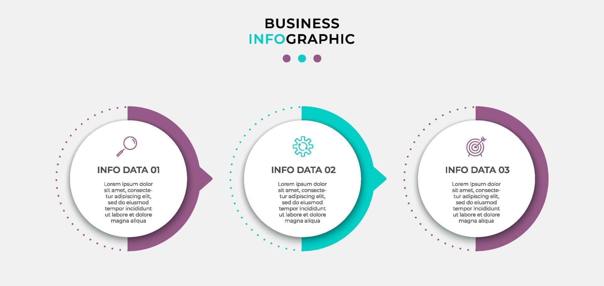 Plantilla de negocio de diseño infográfico con iconos y 3 opciones. vector