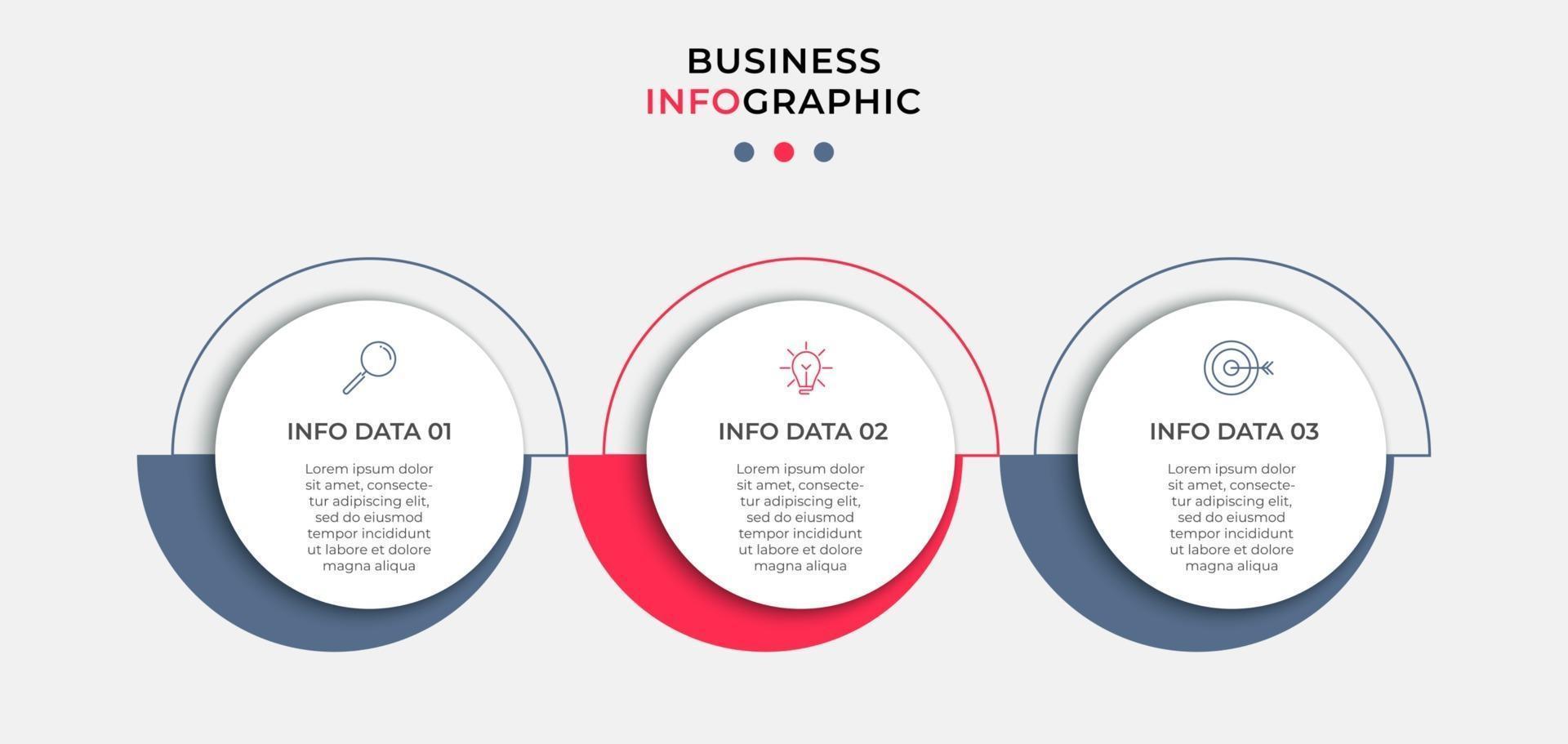 Plantilla de negocio de diseño infográfico con iconos y 3 opciones o pasos. vector