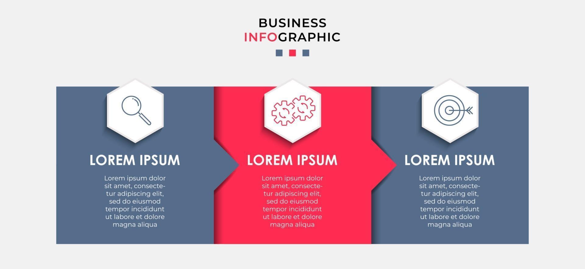 Plantilla de negocio de diseño infográfico con iconos y 3 opciones o pasos. vector