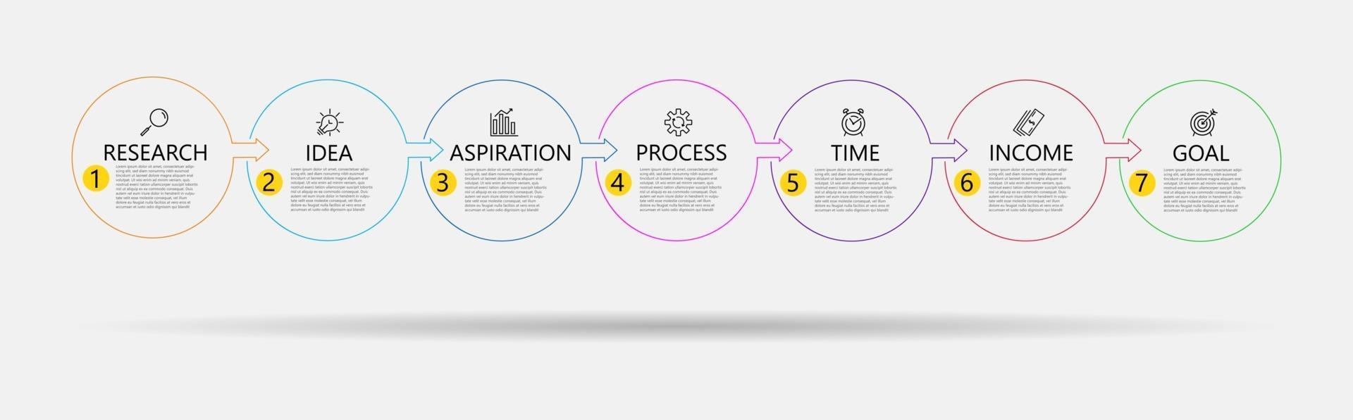 vector de plantilla de diseño infográfico con iconos y 7 opciones o pasos