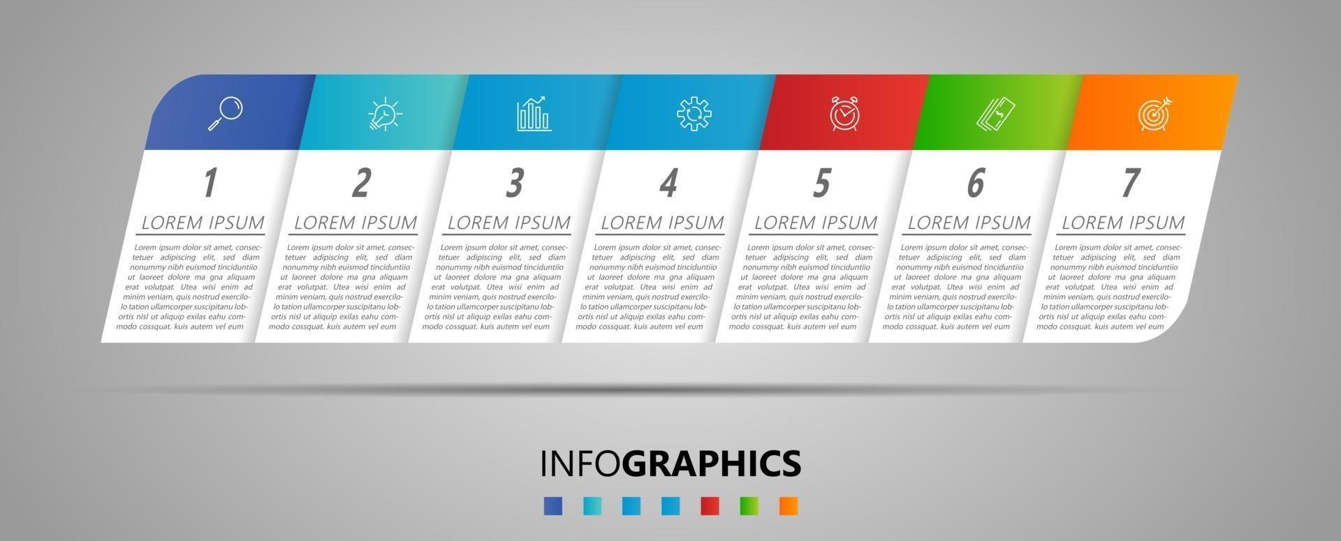 vector de plantilla de diseño infográfico con iconos y 7 opciones o pasos