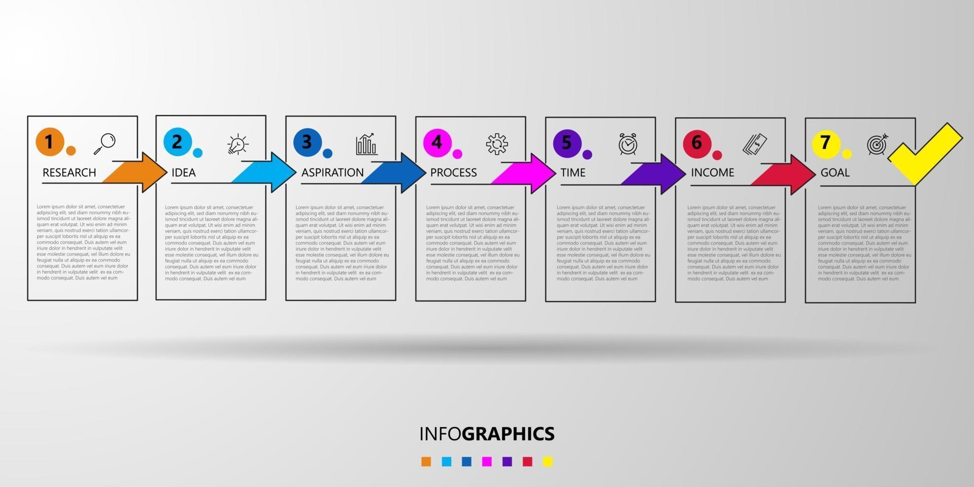 vector de plantilla de diseño infográfico con iconos y 7 opciones o pasos