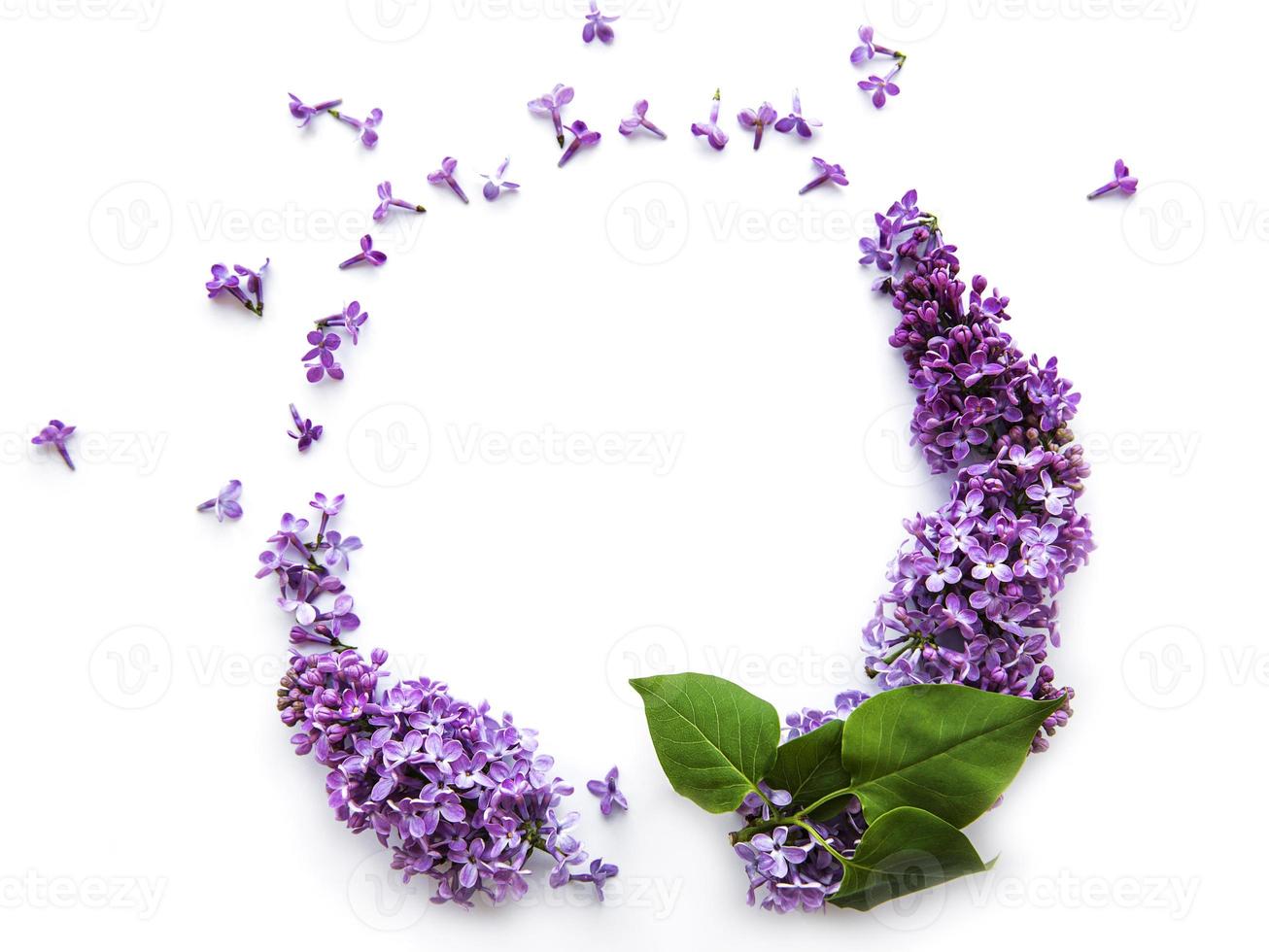 marco de ramas y flores de color lila en forma de ciclo foto