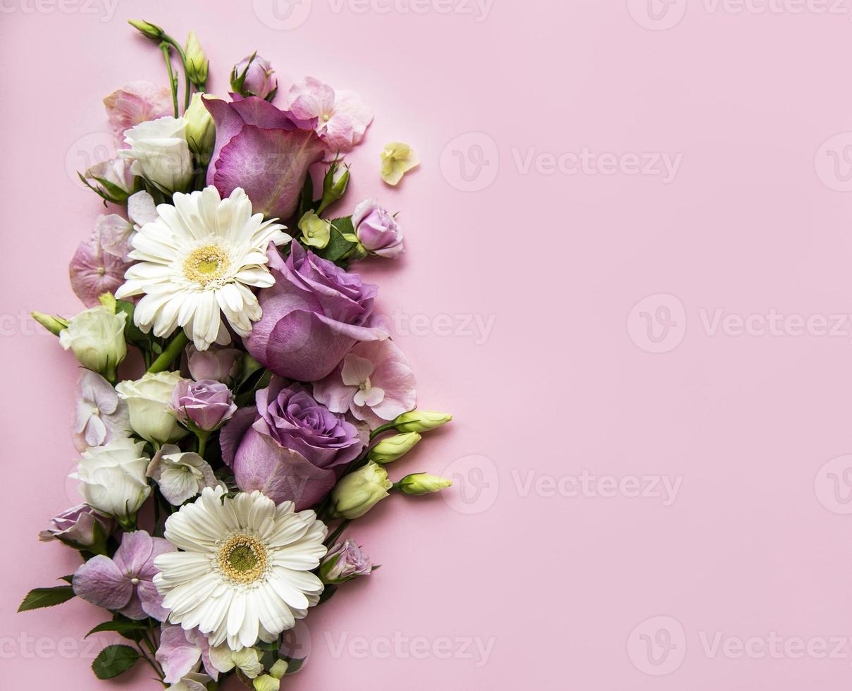 Border made of pink flowers photo