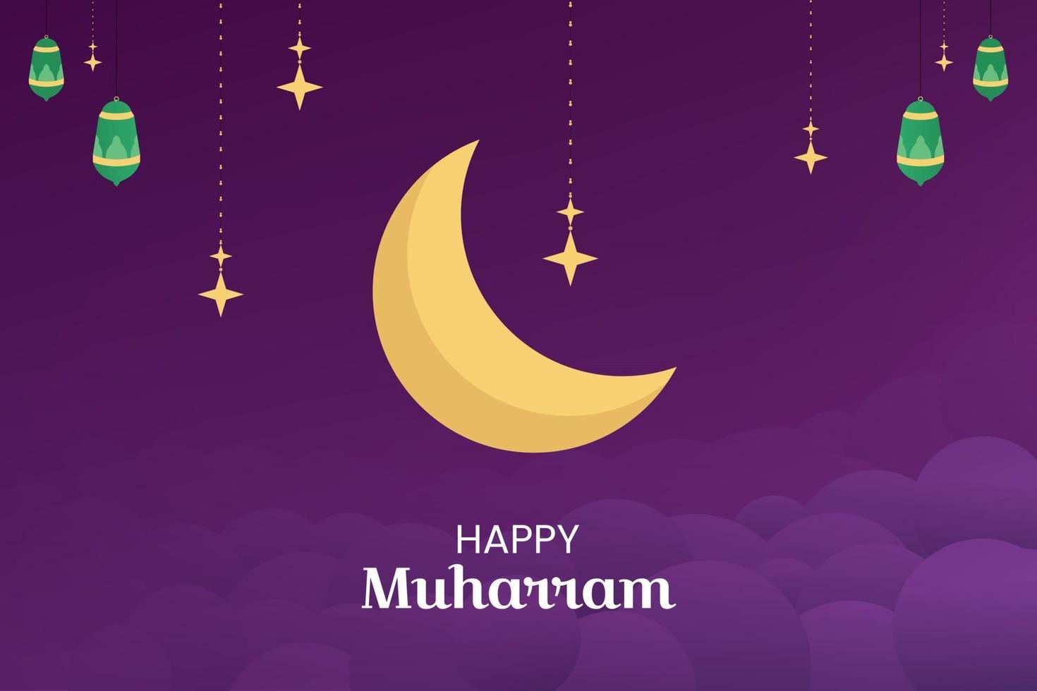 feliz muharram con tema morado. vector