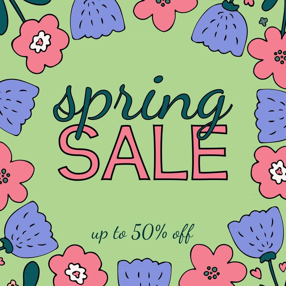 Vector spring sale advertisement template with spring floral elements