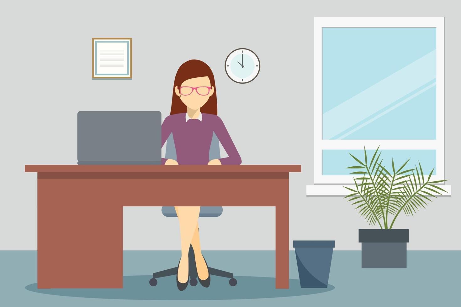 Design of office environment with woman working vector