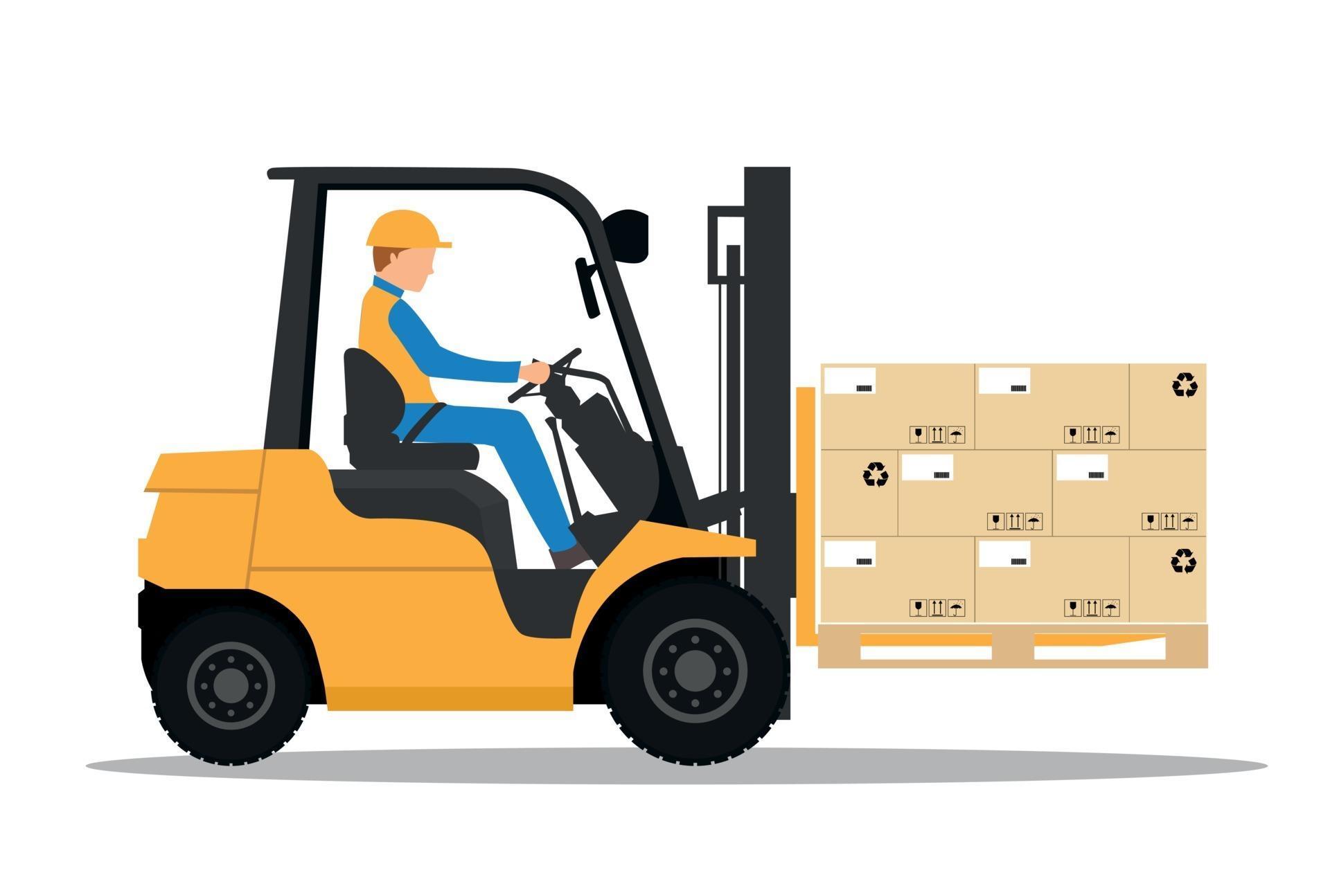 Forklift Truck With Man Driving Industrial Forklift Vector Design