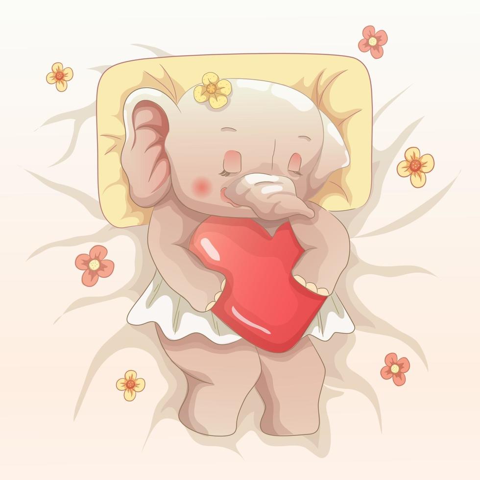 baby elephant sleeping well. vector hand drawn cartoon art style