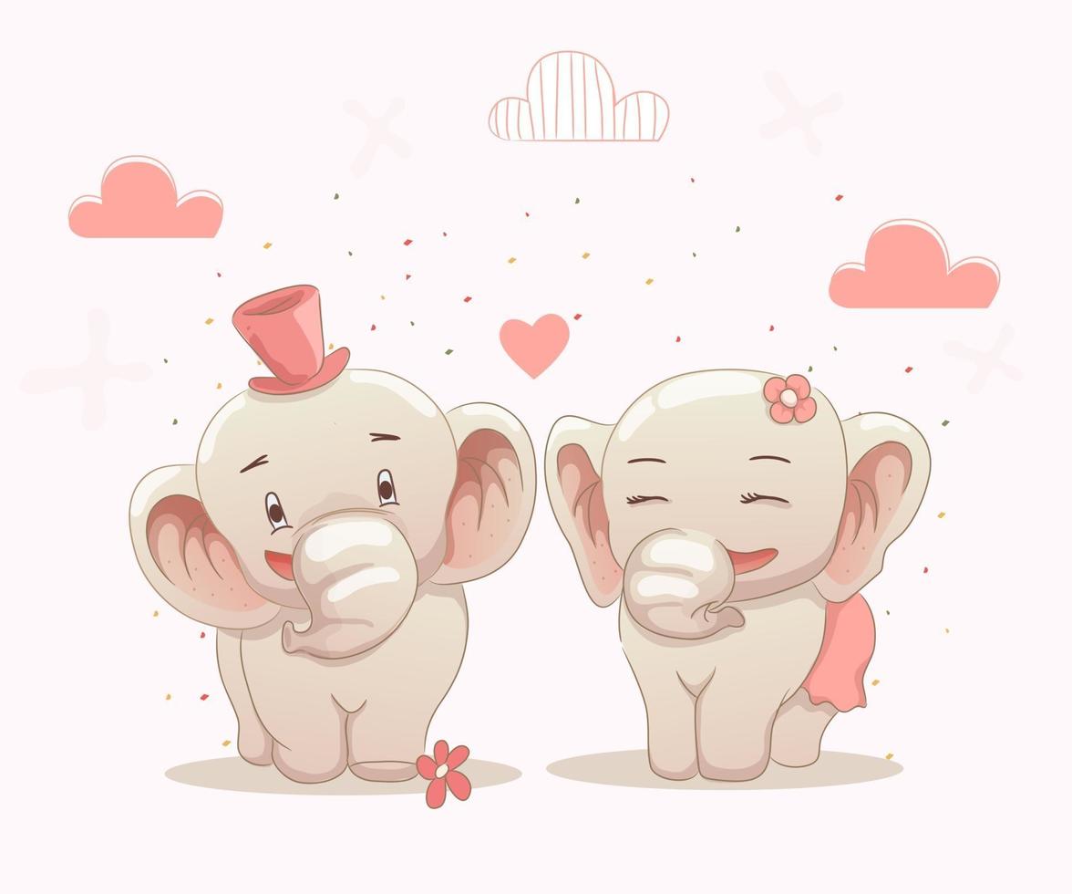 cute elephants couple love each other vector