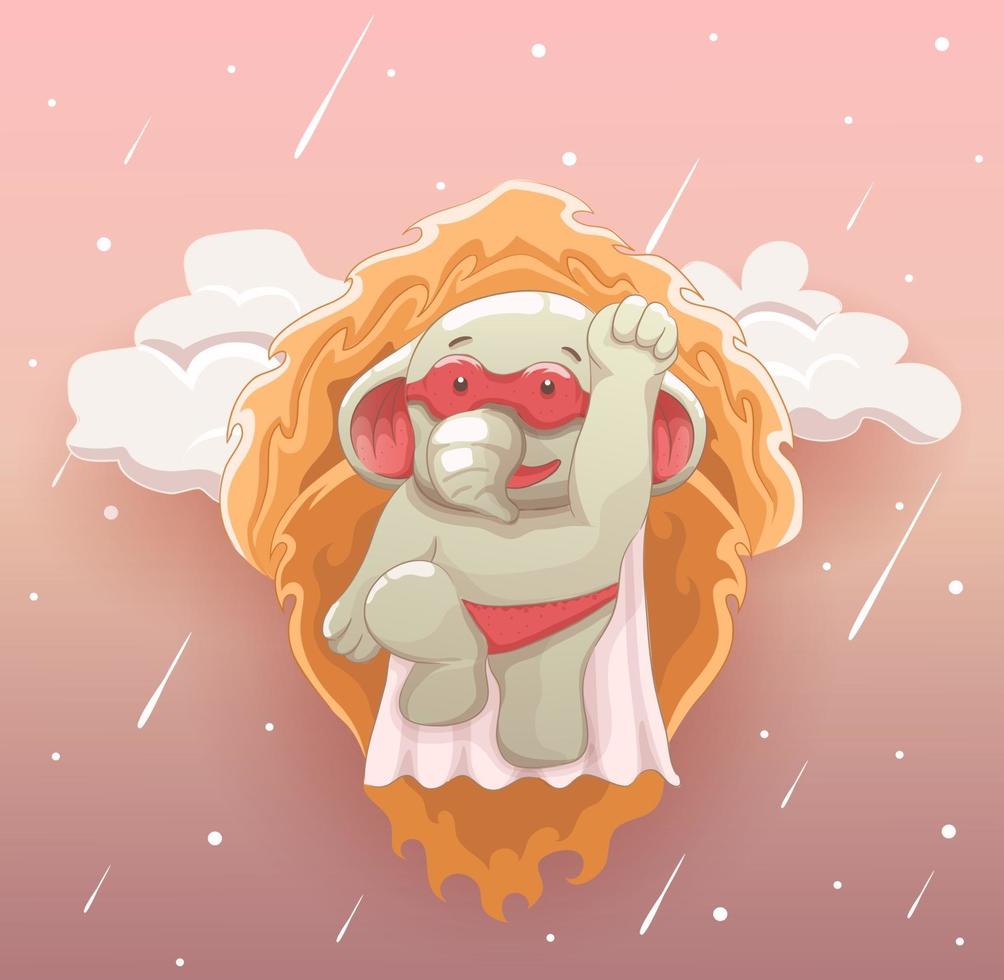the elephant hero in the sky. vector hand drawn cartoon art style.