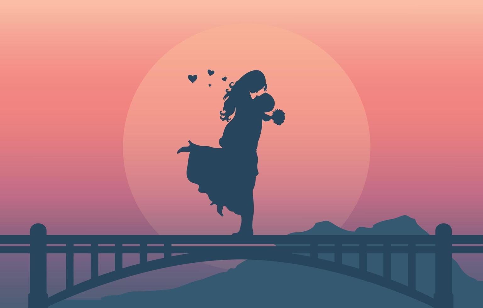 silhouette of a romantic couple loving together vector