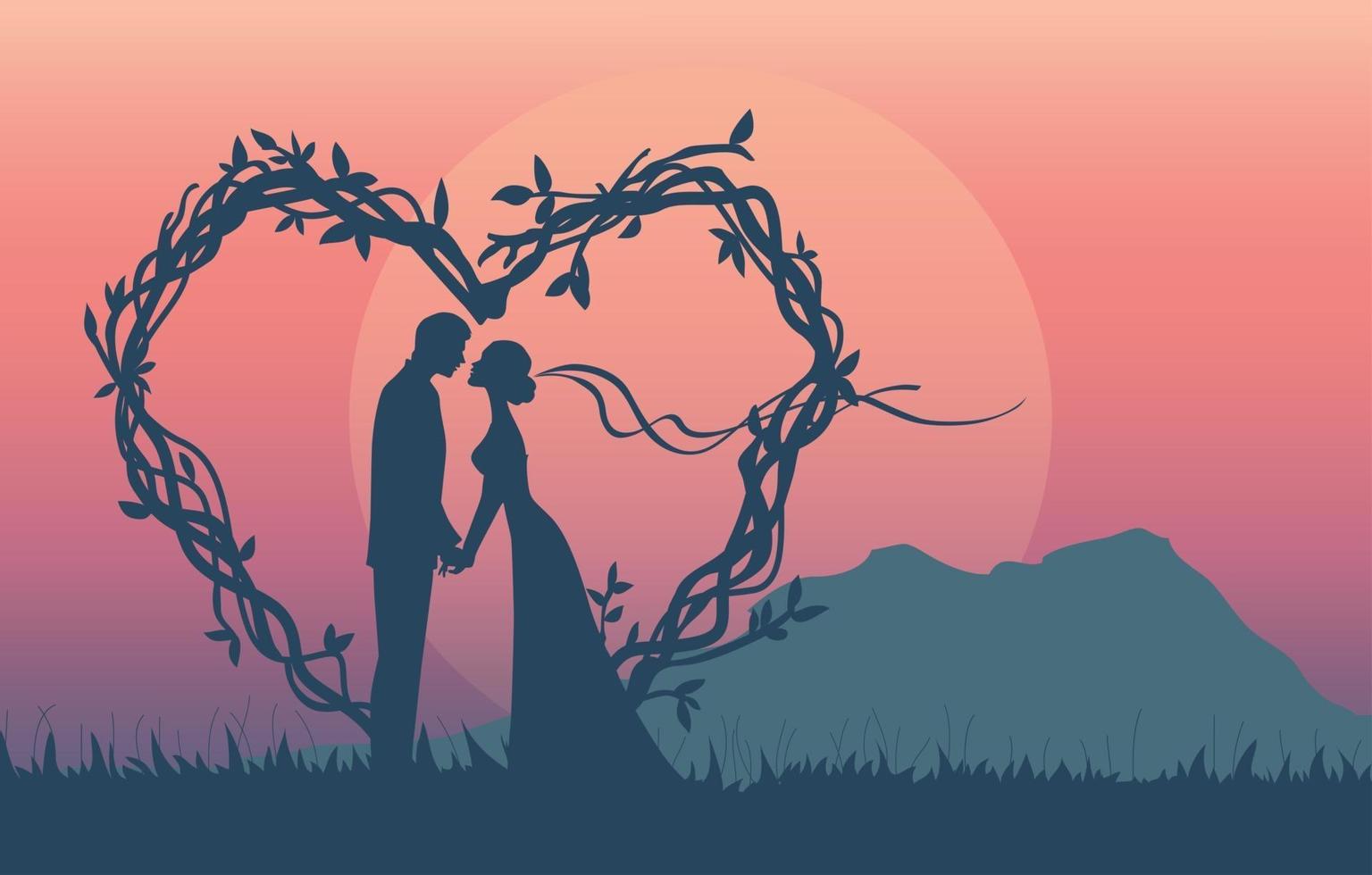 silhouette of romantic couple have engagement vector