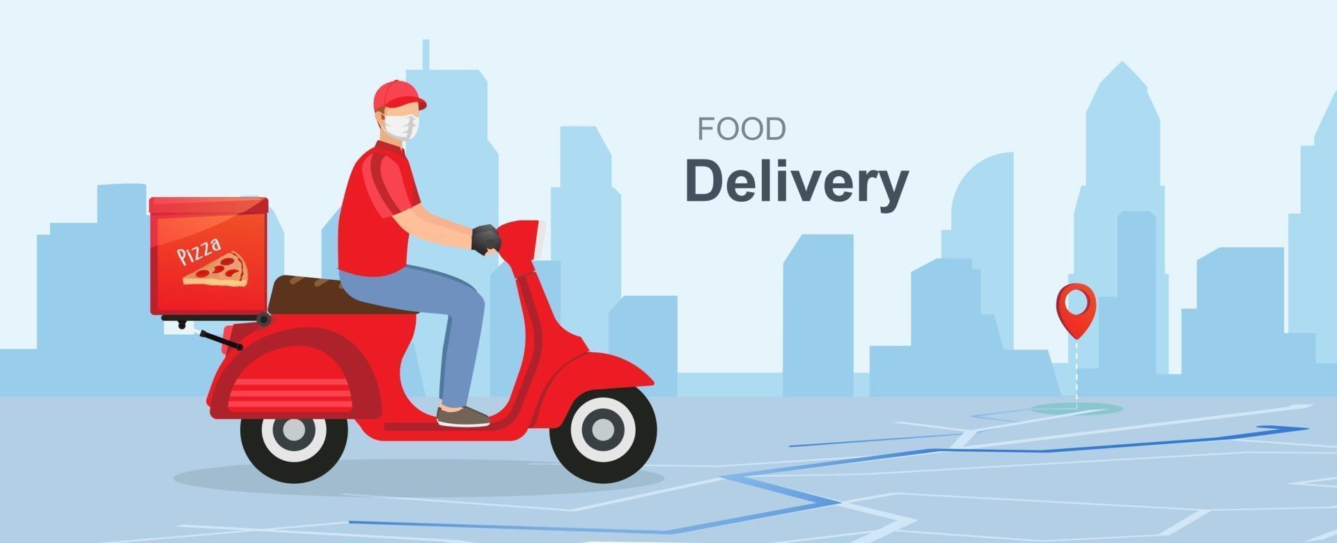 Mobile online food delivery concept. Delivery package vector