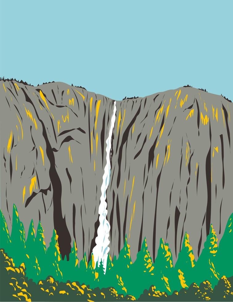 Ribbon Falls El Capitan in Yosemite National Park USA WPA Poster Art vector