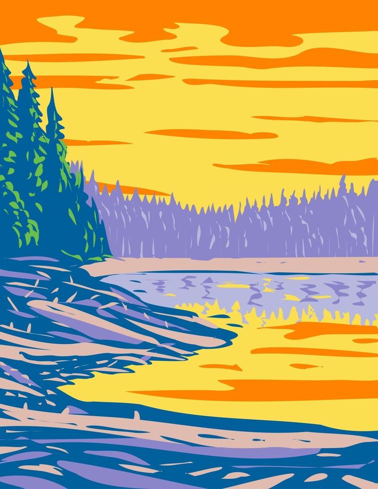 lago de cinta del parque nacional de yellowstone montana estados unidos wpa poster art vector