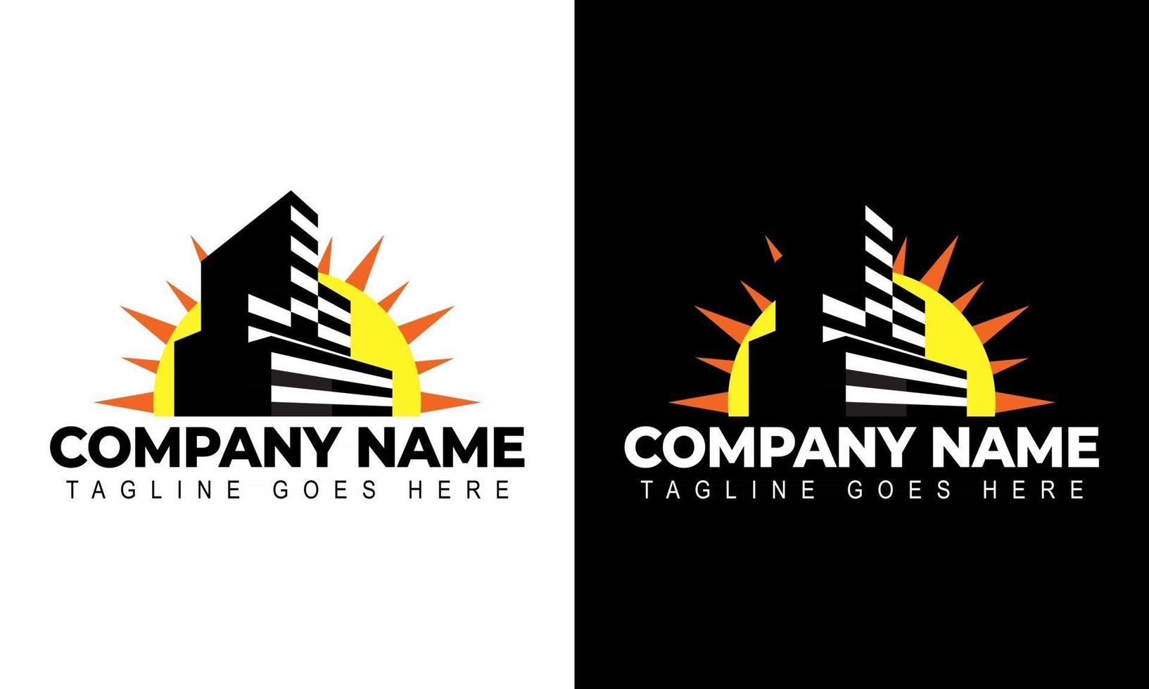 building and sun concept logo design creative inspiration vector