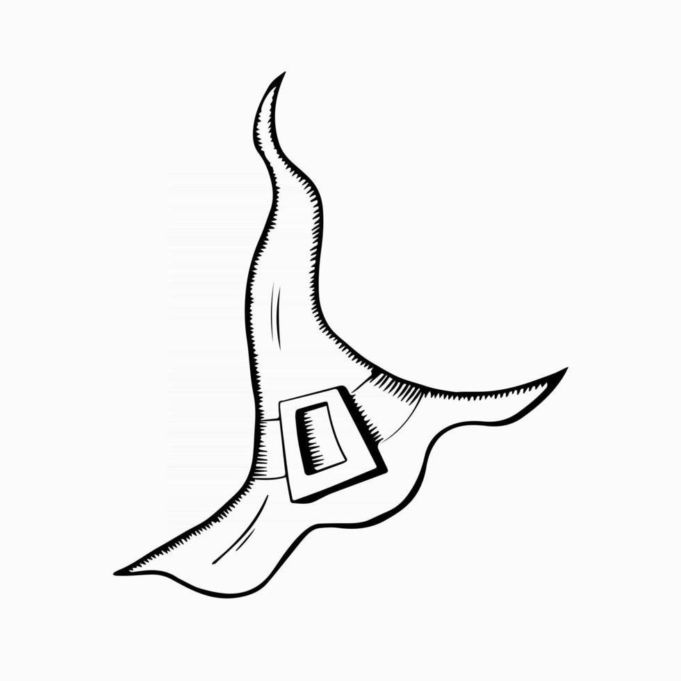 Pointed wizard hat. Magic halloween headdress hand drawn sketch. vector