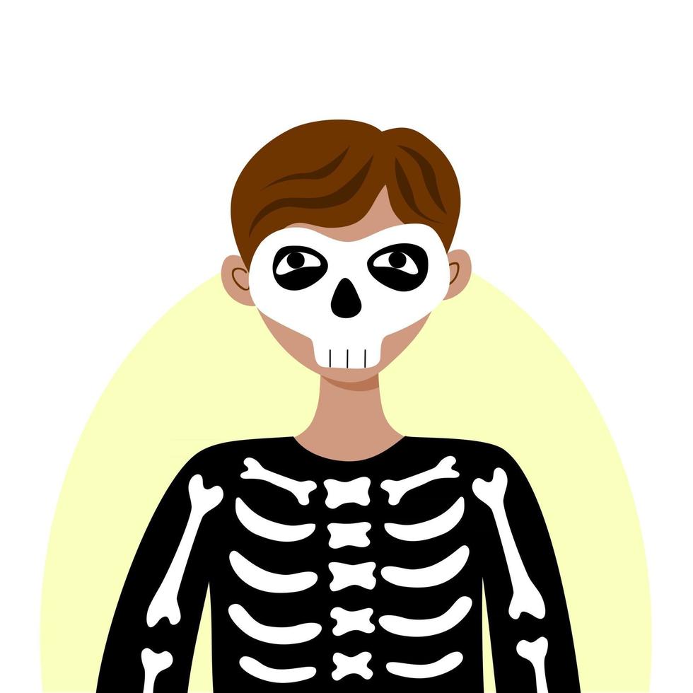 niño disfrazado de esqueleto de halloween. avatar para redes sociales. vector