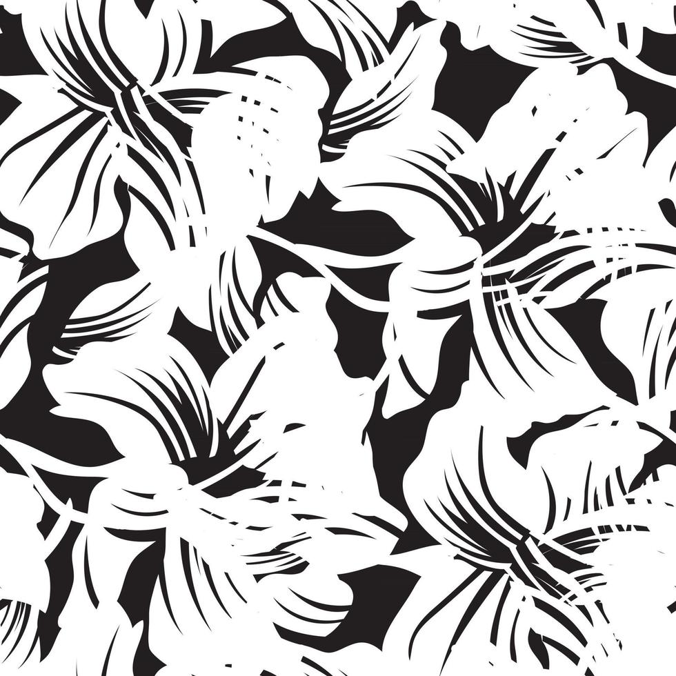 Black and White Floral Seamless Pattern Background vector