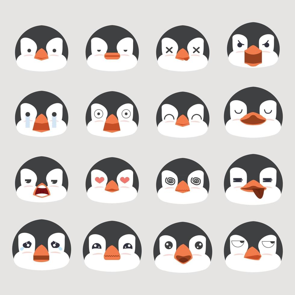 Cartoon penguins with face expression  set vector