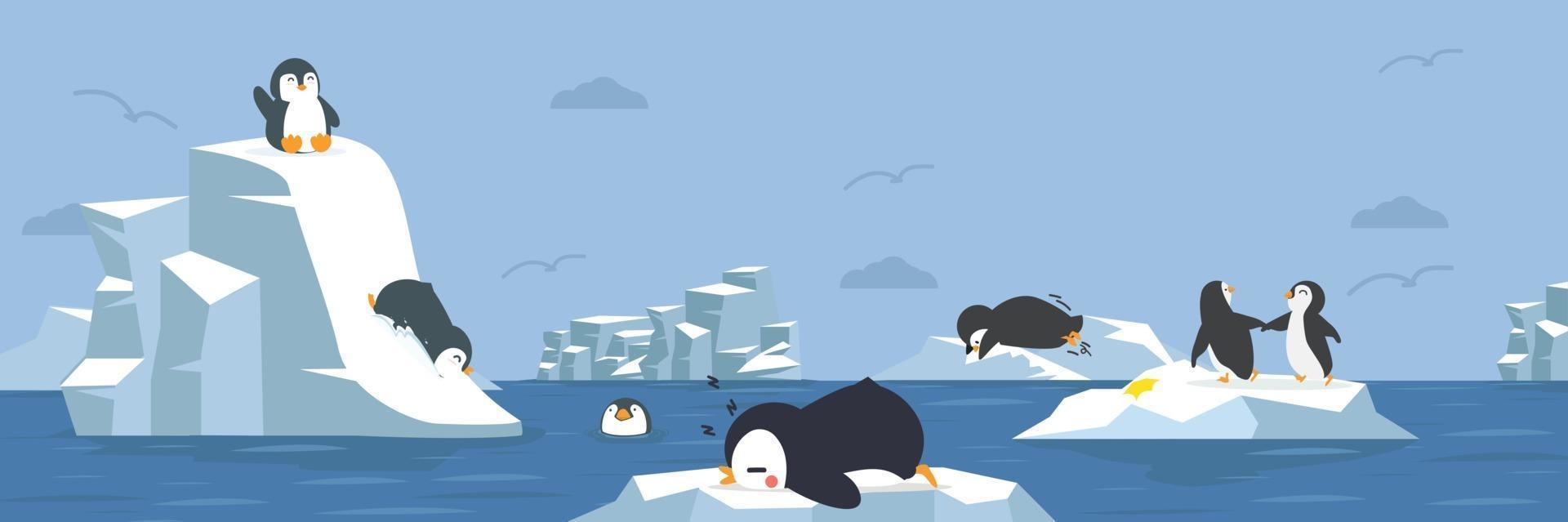 pingüinos animales con fondo ártico vector