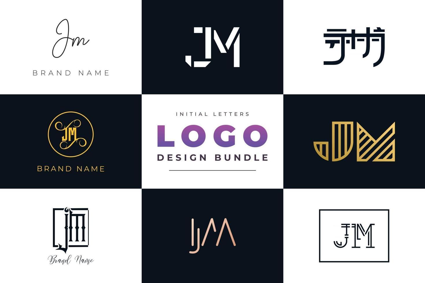 Set of collection Initial Letters JM Logo Design. vector