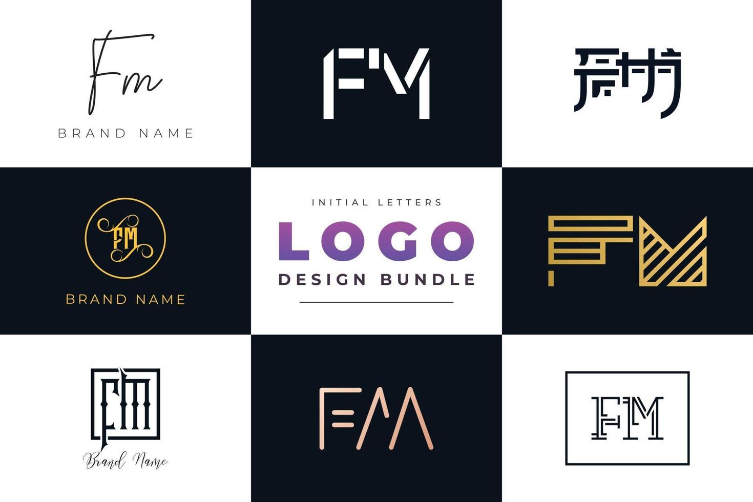 Set of collection Initial Letters FM Logo Design. vector