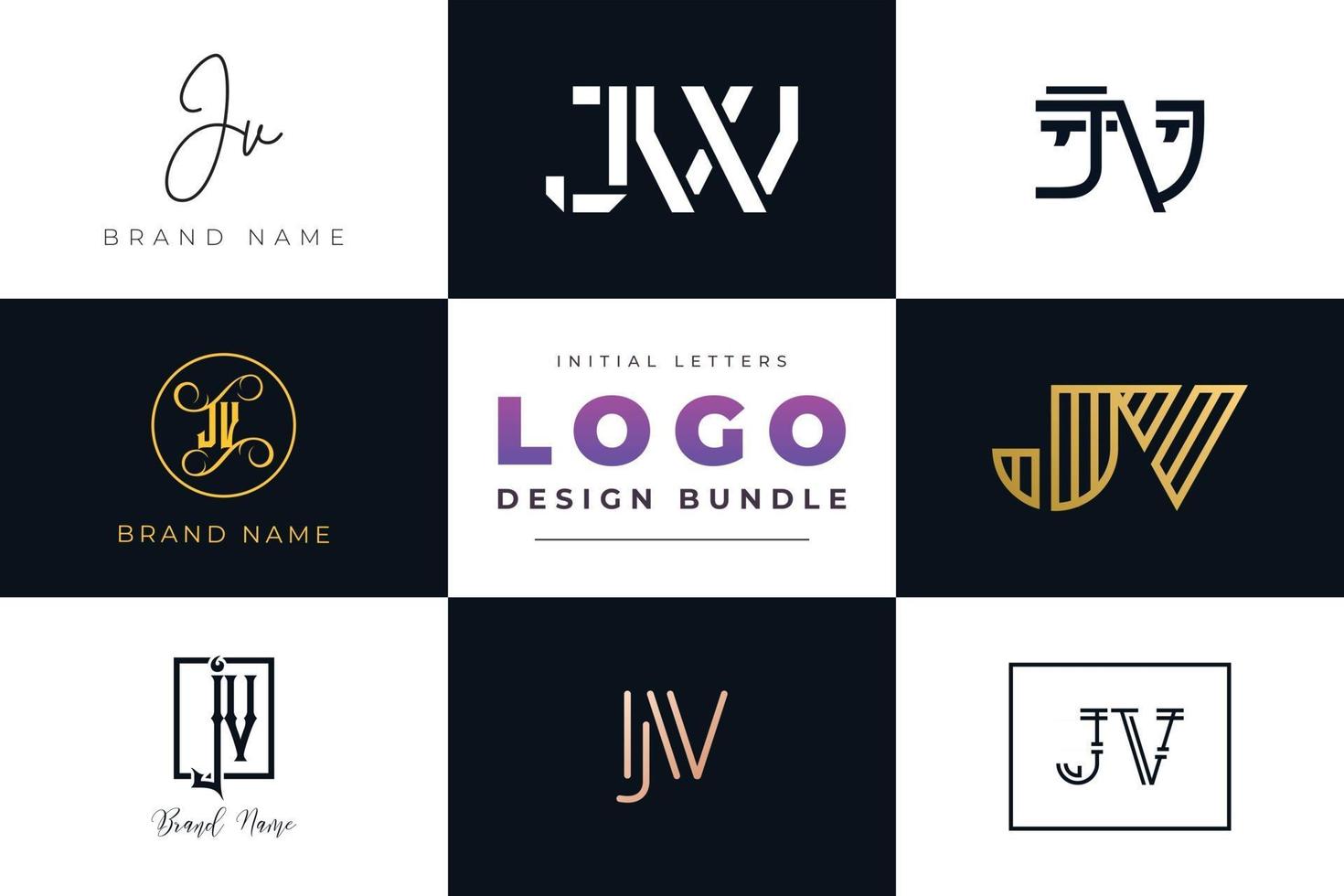 Set of collection Initial Letters JV Logo Design. vector