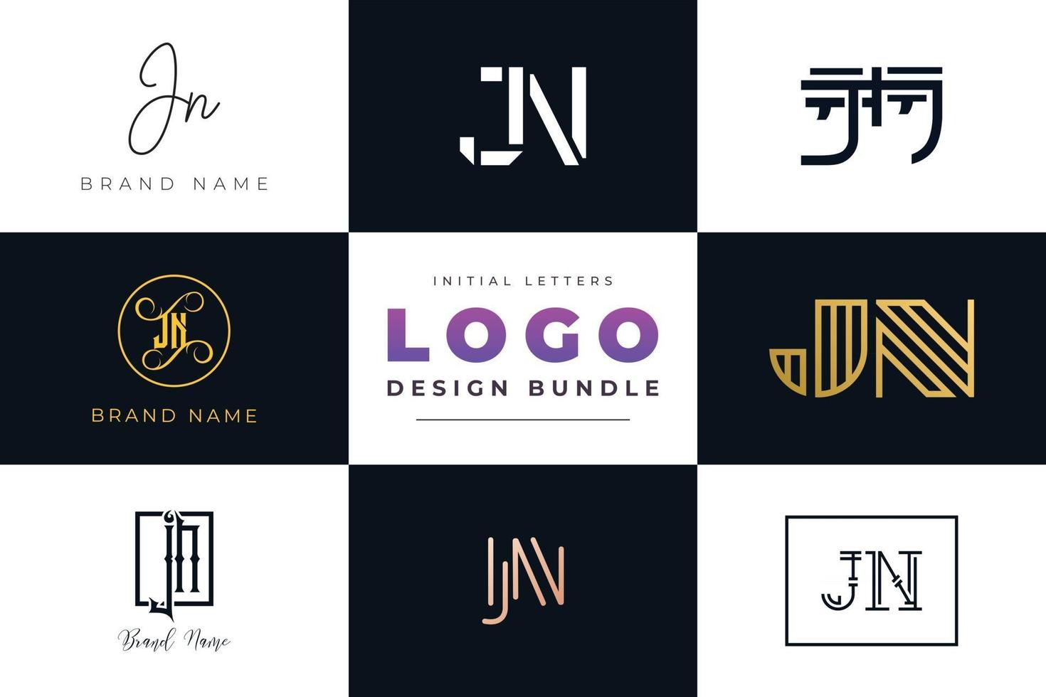 conjunto de colección de letras iniciales jn diseño de logotipo. vector