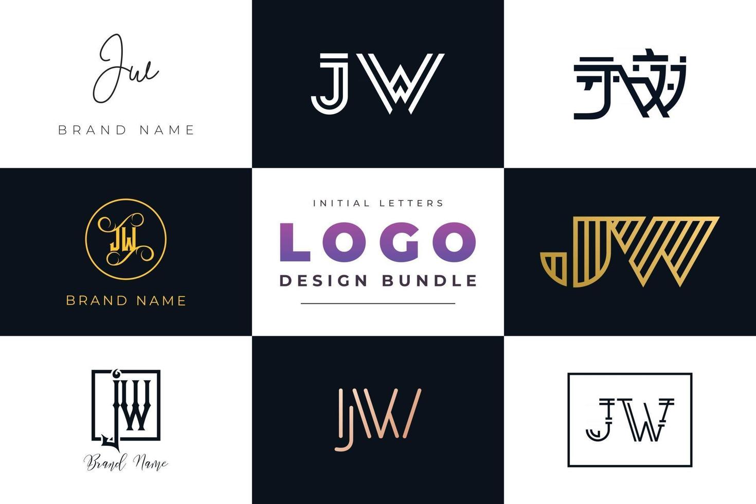 Set of collection Initial Letters JW Logo Design. vector