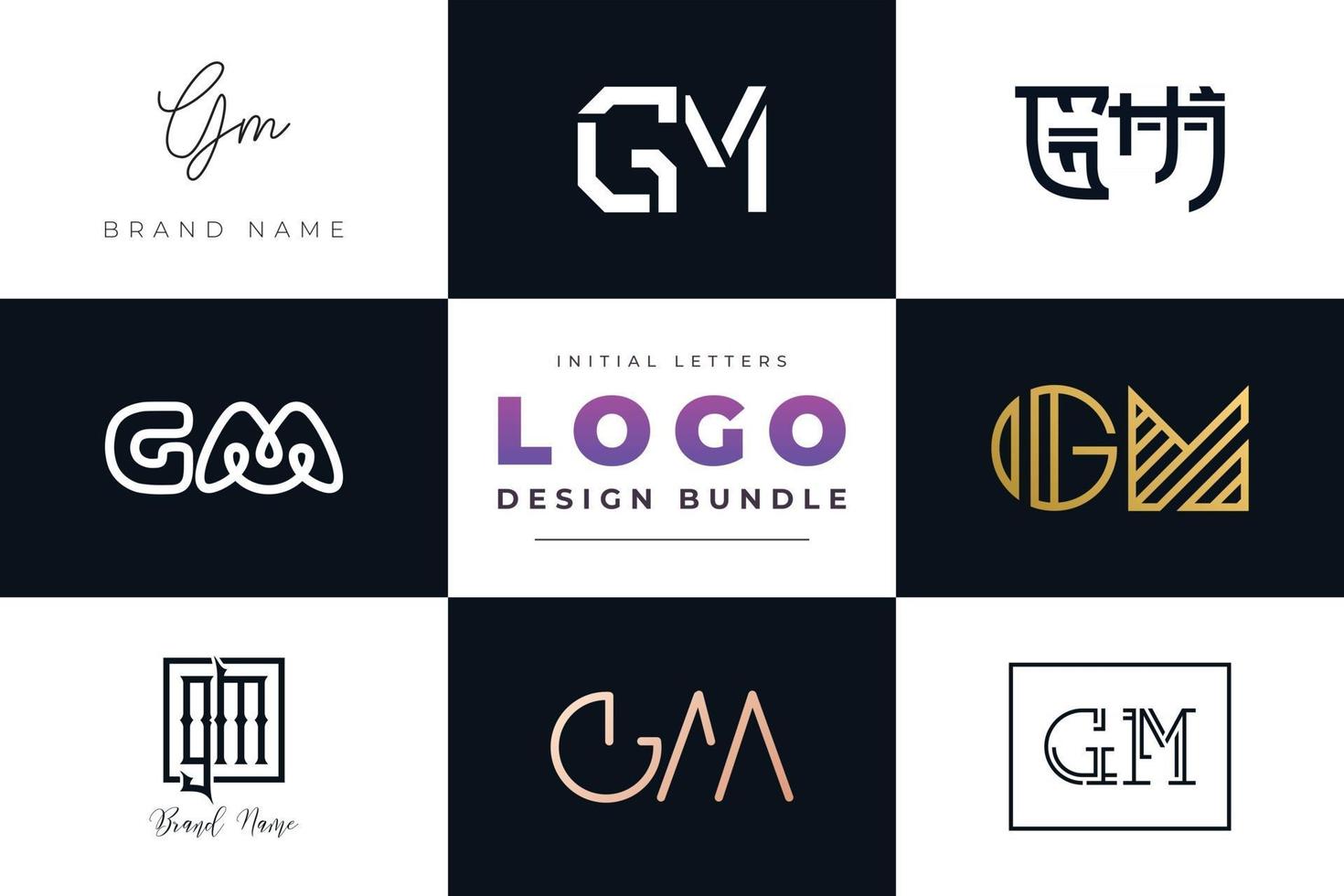 Set of collection Initial Letters GM Logo Design. vector
