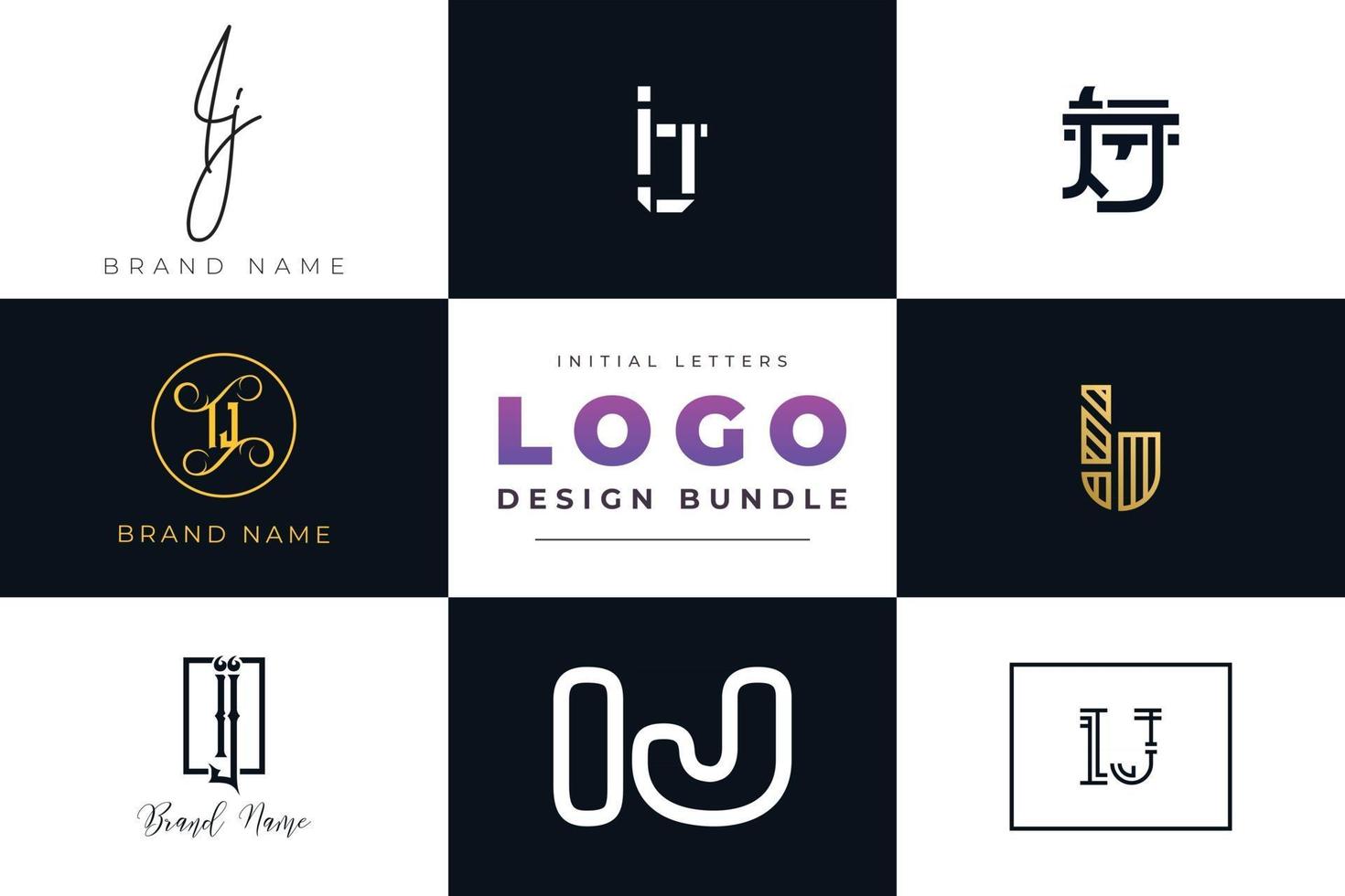 Set of collection Initial Letters IJ Logo Design. vector